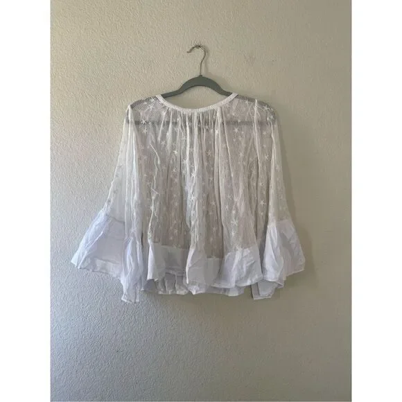 Anthropologie Akemi + Kin star embroidered boho blouse oversized gauzy size xs - Picture 4 of 7